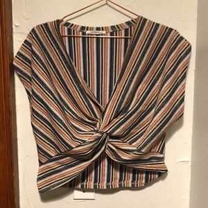Zara Metallic Striped Twist Cropped Shirt Top 😍